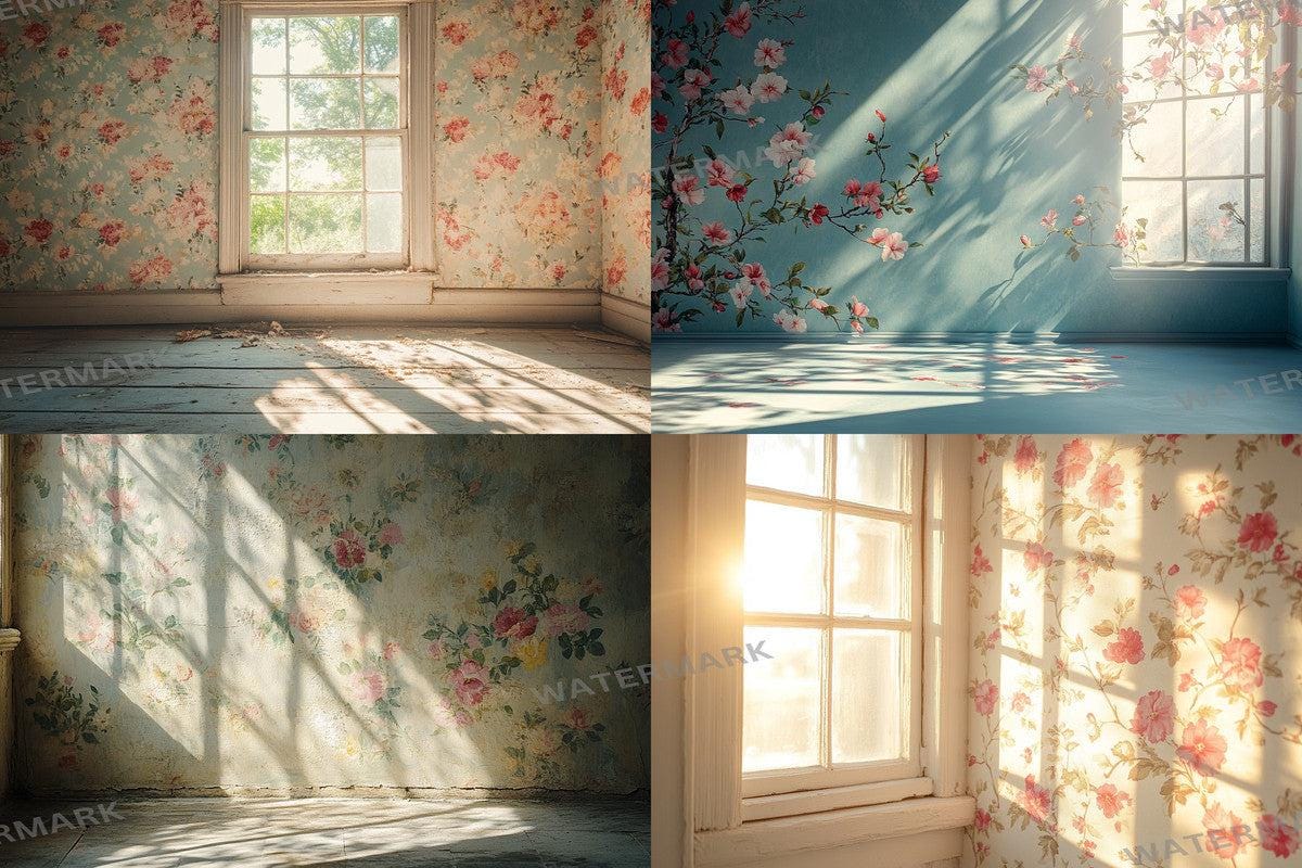 Vintage Floral Wallpaper Backdrops - Textured PNG Designs for Digital Artists Photographers  Designers