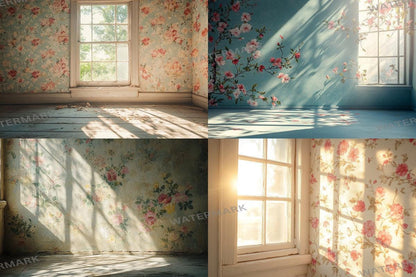 Vintage Floral Wallpaper Backdrops - Textured PNG Designs for Digital Artists Photographers  Designers
