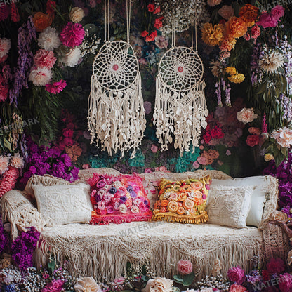 Bohemian Wedding Backdrop with Dreamcatchers | Floral & Macrame Wedding Decor | Boho Chic Ceremony, Reception Backdrops, Maternity Backdrops