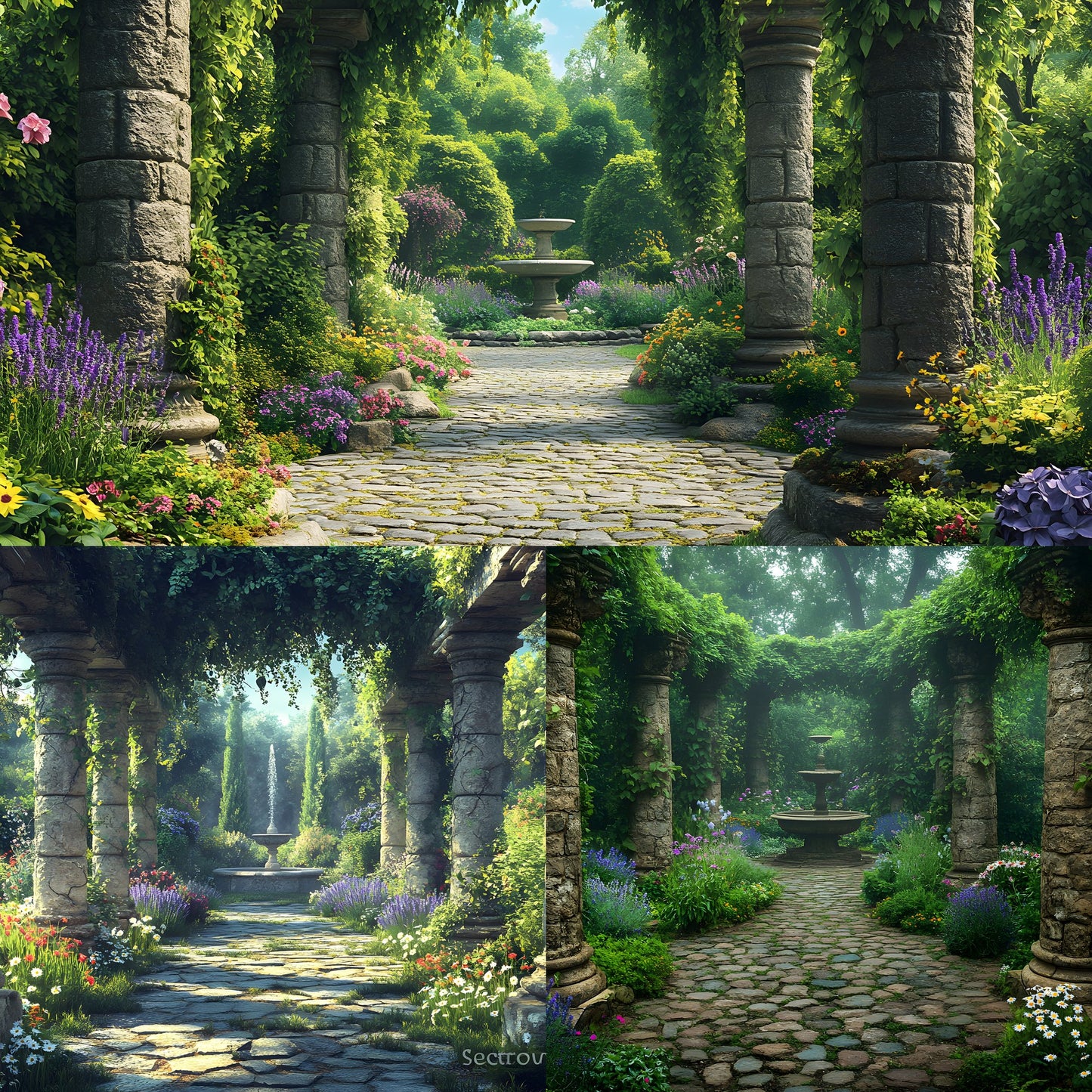 Secret Garden Digital Backdrop, Stone Pillars Photography Background, Enchanted Forest Scene, for Photographers, Whimsical Photo Booth Prop