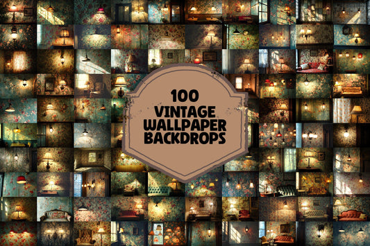 Elegant Vintage Digital Backdrops - Retro Wallpaper Photo Backgrounds - Commercial Use Allowed