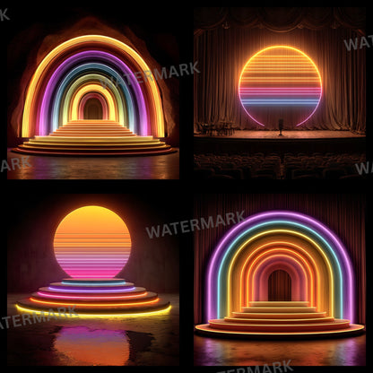 Neon Party Backdrop, Vibrant Stage Background, Digital Download for Events, Photography, and Eye-Catching Designs, Images