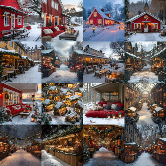 Enchanting Nordic Christmas Backdrops - Festive Winter Wonderland Scenes for Holiday Photography, Digital Art, Kids, Family Portraits