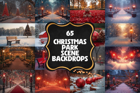 Christmas Park Scene Backdrops for Photography Overlay - Warm  Inviting Aesthetic 00x00px