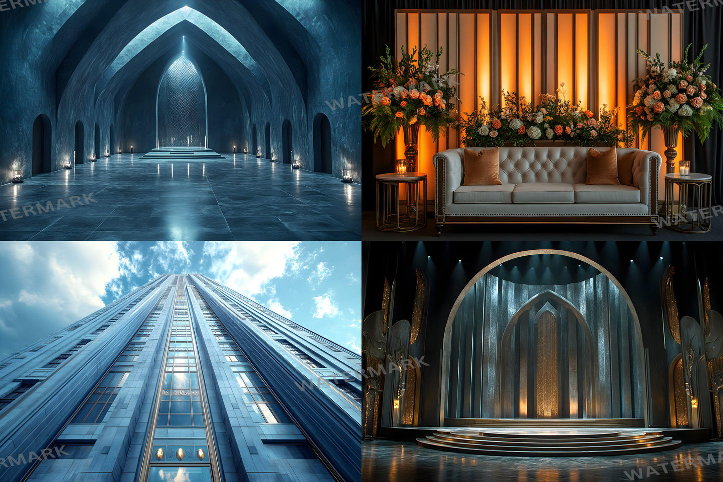 Art Deco Skyscraper Photography Backdrops | Digital Studio Wedding Backgrounds | Maternity Master Overlay Set Backdrops, Backgrounds