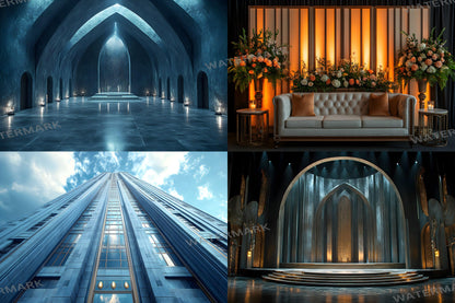 Art Deco Skyscraper Photography Backdrops | Digital Studio Wedding Backgrounds | Maternity Master Overlay Set Backdrops, Backgrounds