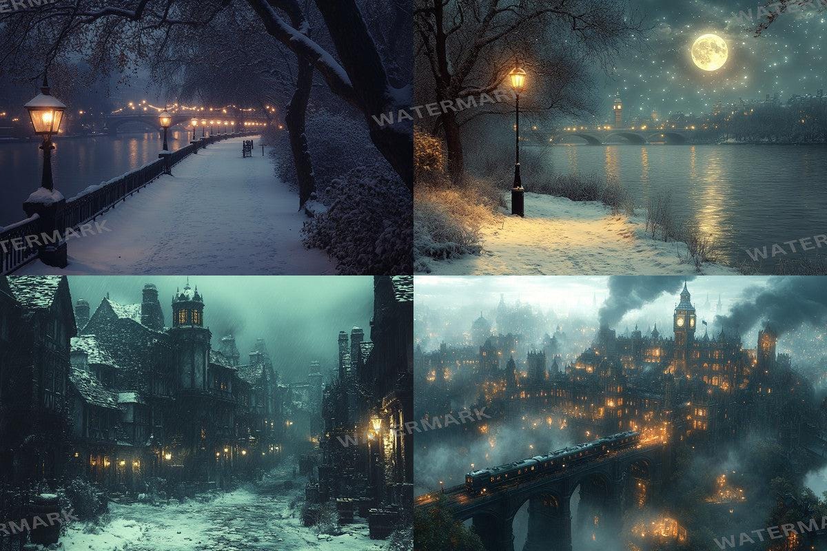 VICTORIAN LONDON BACKDROP - Night Photography Overlay for Photoshop