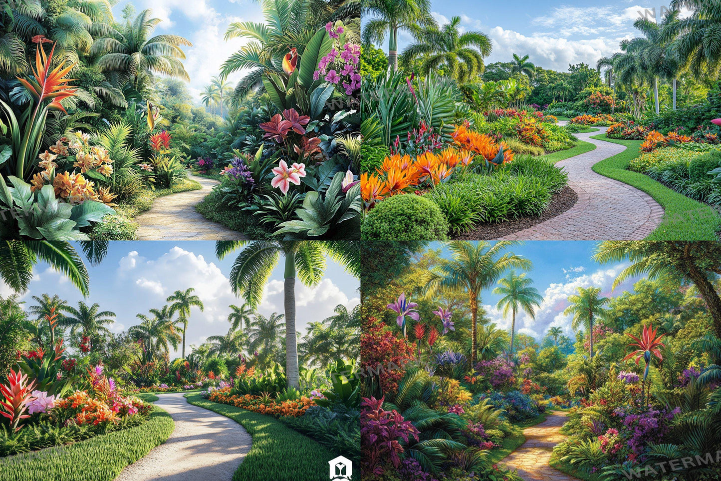 Tropical Bloom Backdrop: 5PNGs for Gorgeous Photography, Lush Floral Textures, Colorful Jungle Digital Backdrops - Overlays