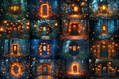 Fairy Lanterns Backdrops | Magical Night Scenes, Glowing Lights | Mystical Fantasy Forest Backgrounds - Photography & Digital Backdrops