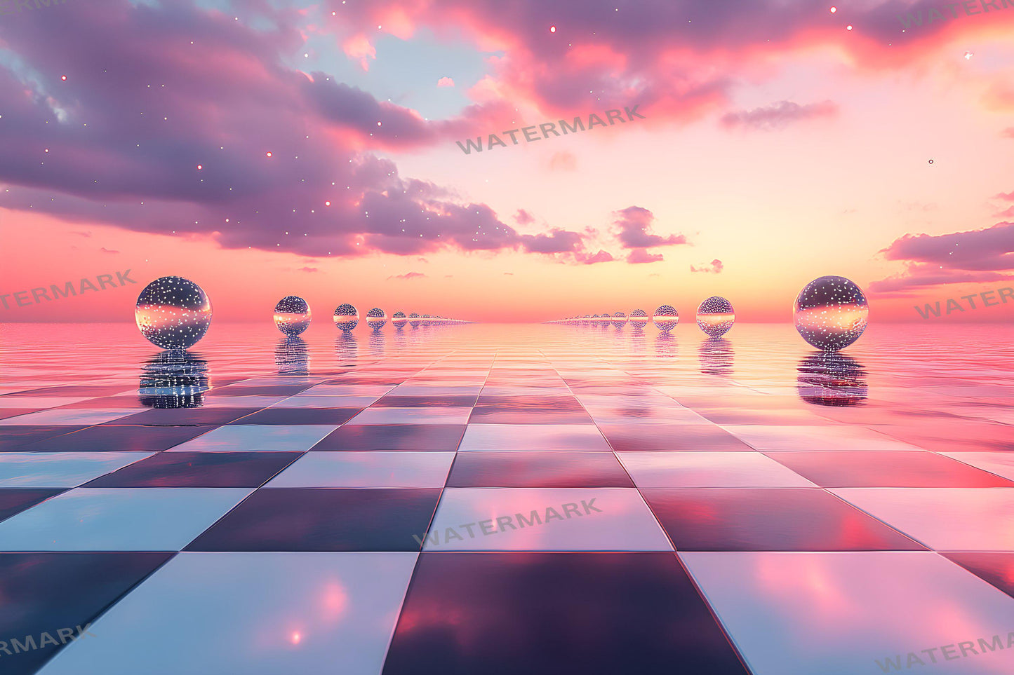 Wonderland Checkers Digital Backdrop Bundle - Surreal Fantasy Backgrounds with Checkerboard Floors for Whimsical Photoshop Composites Craft