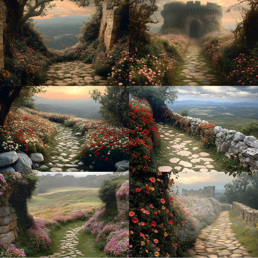 Wildflower Castle Backdrop, Wall View Background, Photography, Digital Download, Fantasy Scenery, Enchanted Forest, Princess Theme
