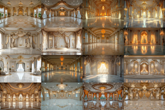 Grand Ballroom Stage Backdrops | Elegant Palace Digital Backgrounds | Luxury Golden Interiors | Theater Photography | Wedding Backdrop