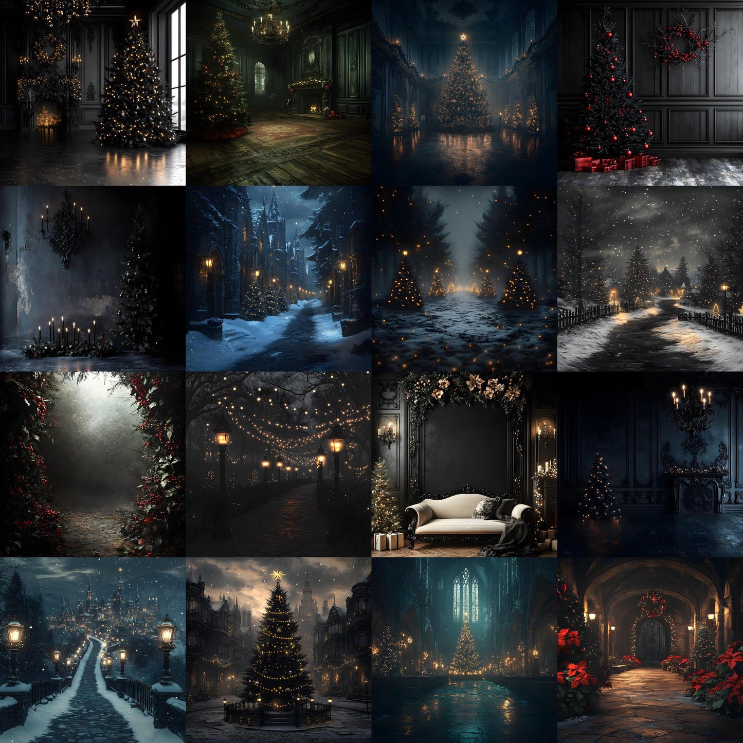 Gothic Christmas Backdrops, Digital Backdrop, Santa Christmas Backdrop, Gothic Dark Festive Digital Download Black Christmas Backgrounds