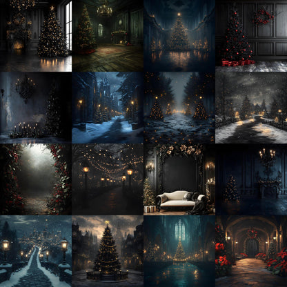 Gothic Christmas Backdrops, Digital Backdrop, Santa Christmas Backdrop, Gothic Dark Festive Digital Download Black Christmas Backgrounds