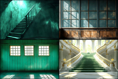 Royal Green Interior Digital Backdrop Set, Elegant Home Photography Backgrounds, for Stunning Visuals, High-Quality Images for Creative Projects