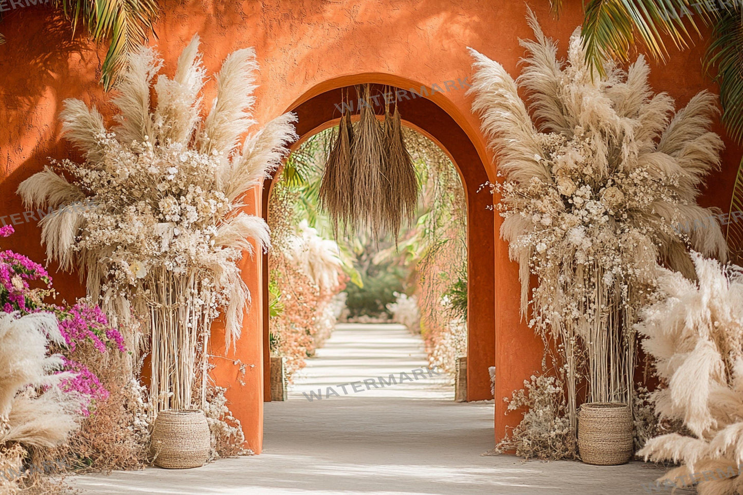 Boho Terracotta Backdrops - Warm Rustic Pampas & Elegant Archway Digital Backgrounds for Photoshop, Master Overlays, Maternity, Wedding