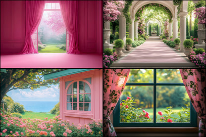 Royal Pink Garden Digital Backdrop, Fairytale Floral Background for Photography, Enchanted Princess Portrait, Photo Booth Prop, Dreamy Scene
