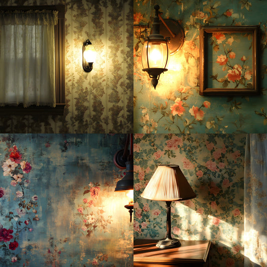 Vintage Wallpaper Room Digital Backdrop, Photography Background, Antique Interior Photo Prop, Elegant Scene Setter