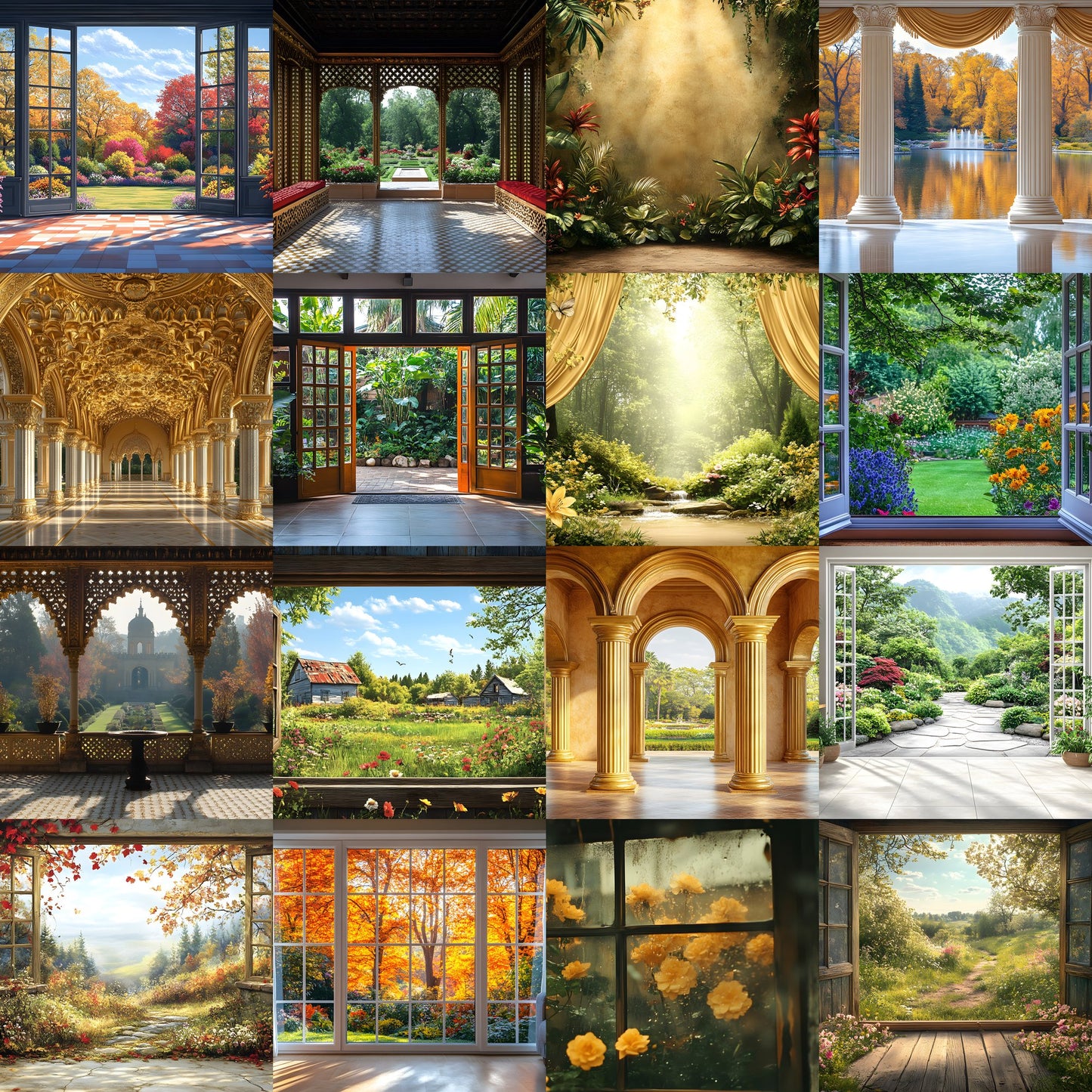 Royal Gold Garden Digital Backdrop, Studio Photography Backgrounds, Elegant Floral Scene, Photo Prop, Fantasy Portrait, Wedding Template