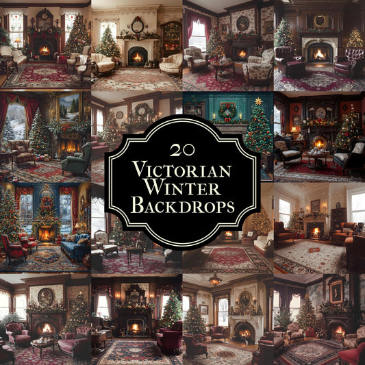 Victorian Winter Backdrops - Elegant Christmas Digital Backgrounds - Photoshop Overlays - Maternity, Portraits, Vintage Winter Background