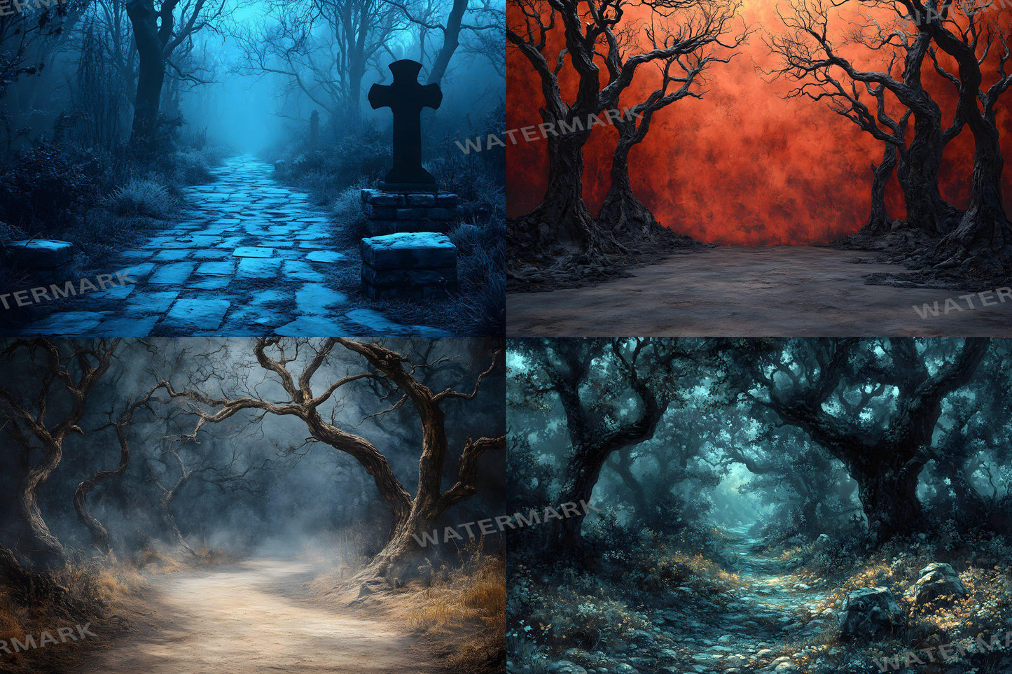 Spooky Forest Backdrops, Haunted Forest Backgrounds, Halloween Digital Scenes, Photoshop, Eerie Photography Overlays, Haunted Woodlands