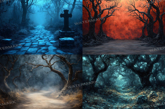 Spooky Forest Backdrops, Haunted Forest Backgrounds, Halloween Digital Scenes, Photoshop, Eerie Photography Overlays, Haunted Woodlands