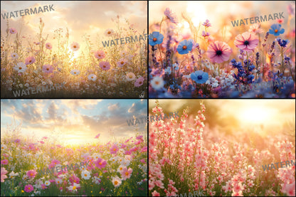 Wildflower Meadow Digital Backdrop, Dreamy Spring Photography Background, Photo Overlay, Floral Portrait Backdrop, High-Res Image0418