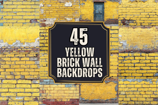Faded Yellow Brick Wall - Brick Wall Photography Backdrops - Photoshop - Backgrounds - Master Overlay - Photo Editing - Yellow Backdrop