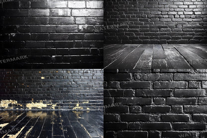 Sleek Black Brick Backdrops - Dark Urban, Industrial Texture, Moody Digital Backgrounds