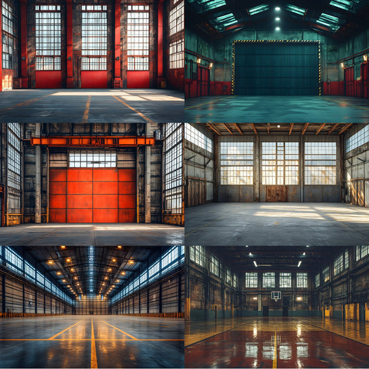 Warehouse Sports Digital Backdrop Bundle, Action Scene Backgrounds for Photography, High-Resolution Photo Overlays