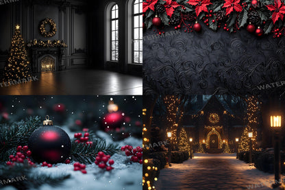 Gothic Christmas Backdrops, Black Christmas Backdrop, Gothic Festive Dark Hue Christmas Photography Backgrounds, Photoshop - 3:2 Ratio