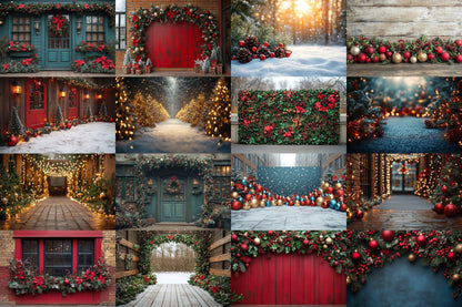 Christmas Outdoor Backgrounds Collection ��������� Winter Holiday-Themed Photoshop Backdrops for Festive Photography & Seasonal Photo Editing