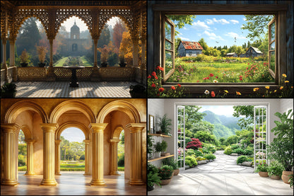 Royal Gold Garden Digital Backdrop, Studio Photography Backgrounds, Elegant Floral Scene, Photo Prop, Fantasy Portrait, Wedding Template