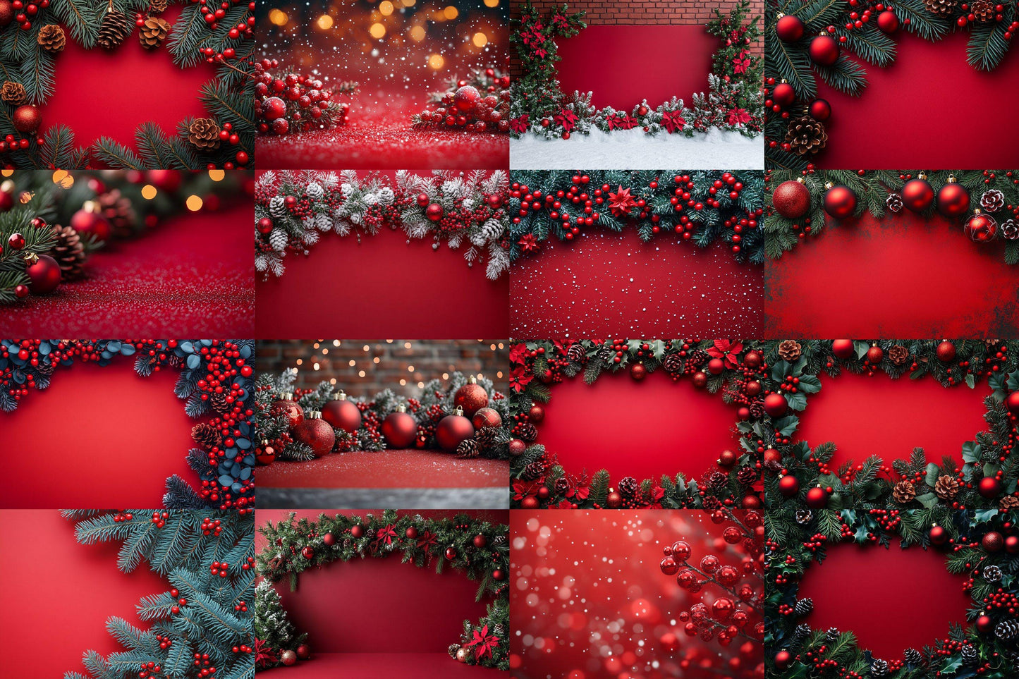 Festive Red Christmas Digital Backdrops - Holiday Junk Journal & Scrapbook Papers - Xmas Textured Backgrounds - Printable Digital Art