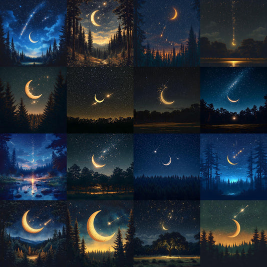Crescent Moon Backdrops - Magical Night Sky Digital Backgrounds for Photography, Art Projects, and Creative Design