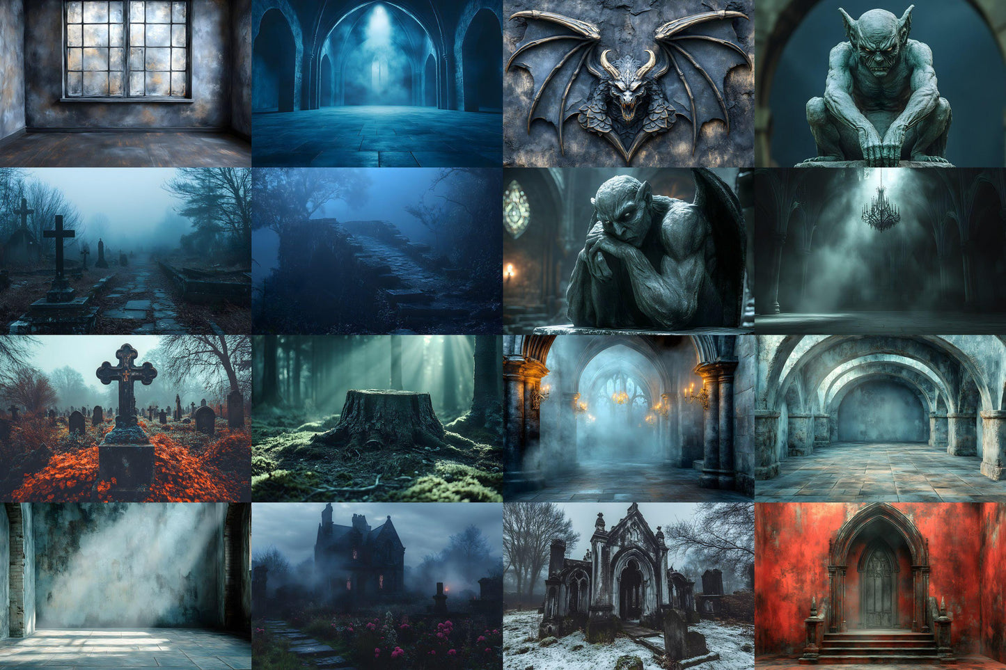 Gothic Backdrops for Photography, Dark Digital Backgrounds, Spooky Halloween Overlays, Gothic Scenes, and Photoshop PNGs
