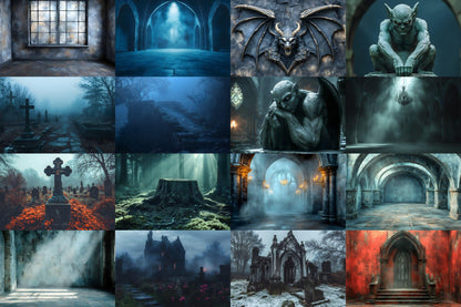 Gothic Backdrops for Photography, Dark Digital Backgrounds, Spooky Halloween Overlays, Gothic Scenes, and Photoshop PNGs