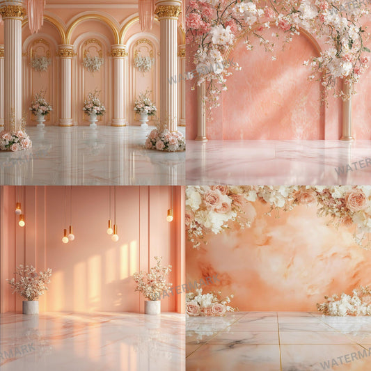 Photography Studio Backdrops, Elegant Floral Backgrounds, Peach and Cream Tones, Digital Props for Photoshoots and Creative Projects