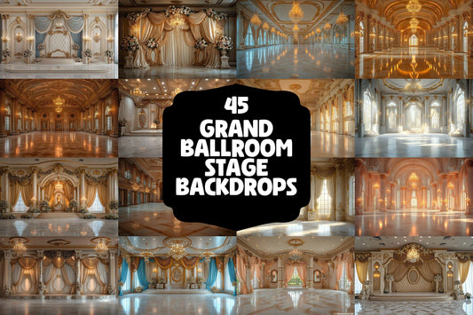Grand Ballroom Stage Backdrops | Elegant Palace Digital Backgrounds | Luxury Golden Interiors | Theater Photography | Wedding Backdrop