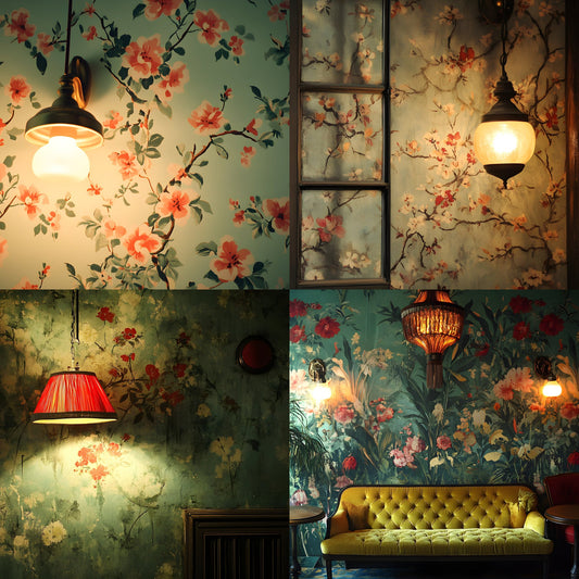 Vintage Wallpaper Room Digital Backdrop, Photography Backgrounds, Antique Interior Photo Prop, High-Res Image for Photographers