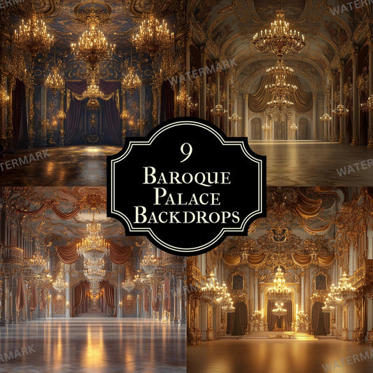 Baroque Palace Digital Backdrops - Set of 9 Fine Art Textures and Photoshop Overlays for Maternity, Portraits, Photography Background