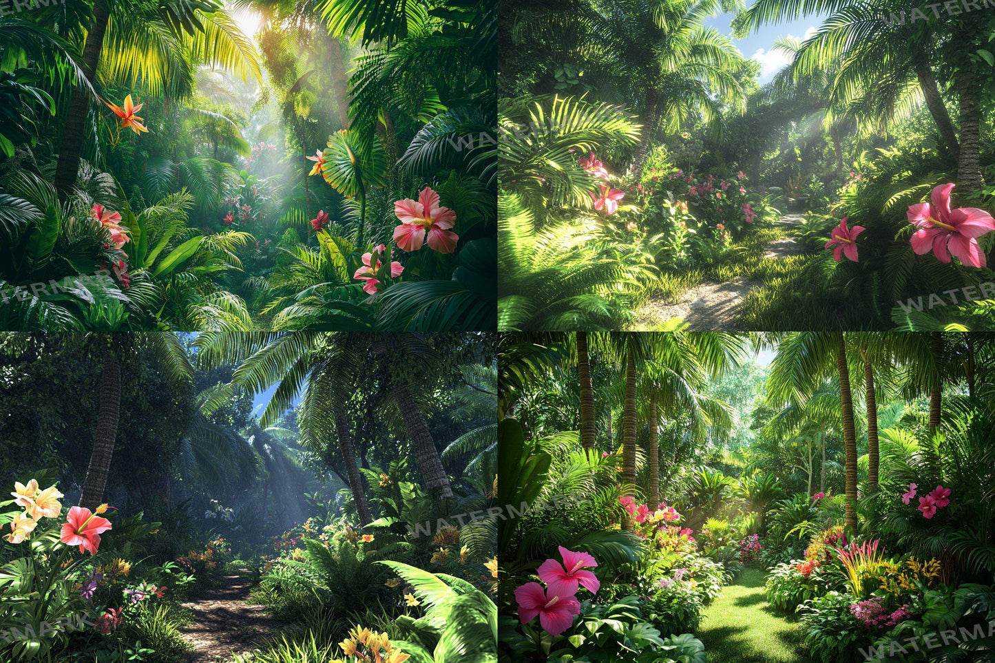 Tropical Secret Retreat Backdrop: PNGs for Exotic Island Photo Editing, Hidden Jungle Paradise Scenes, Lush Summer Digital Backdrops.