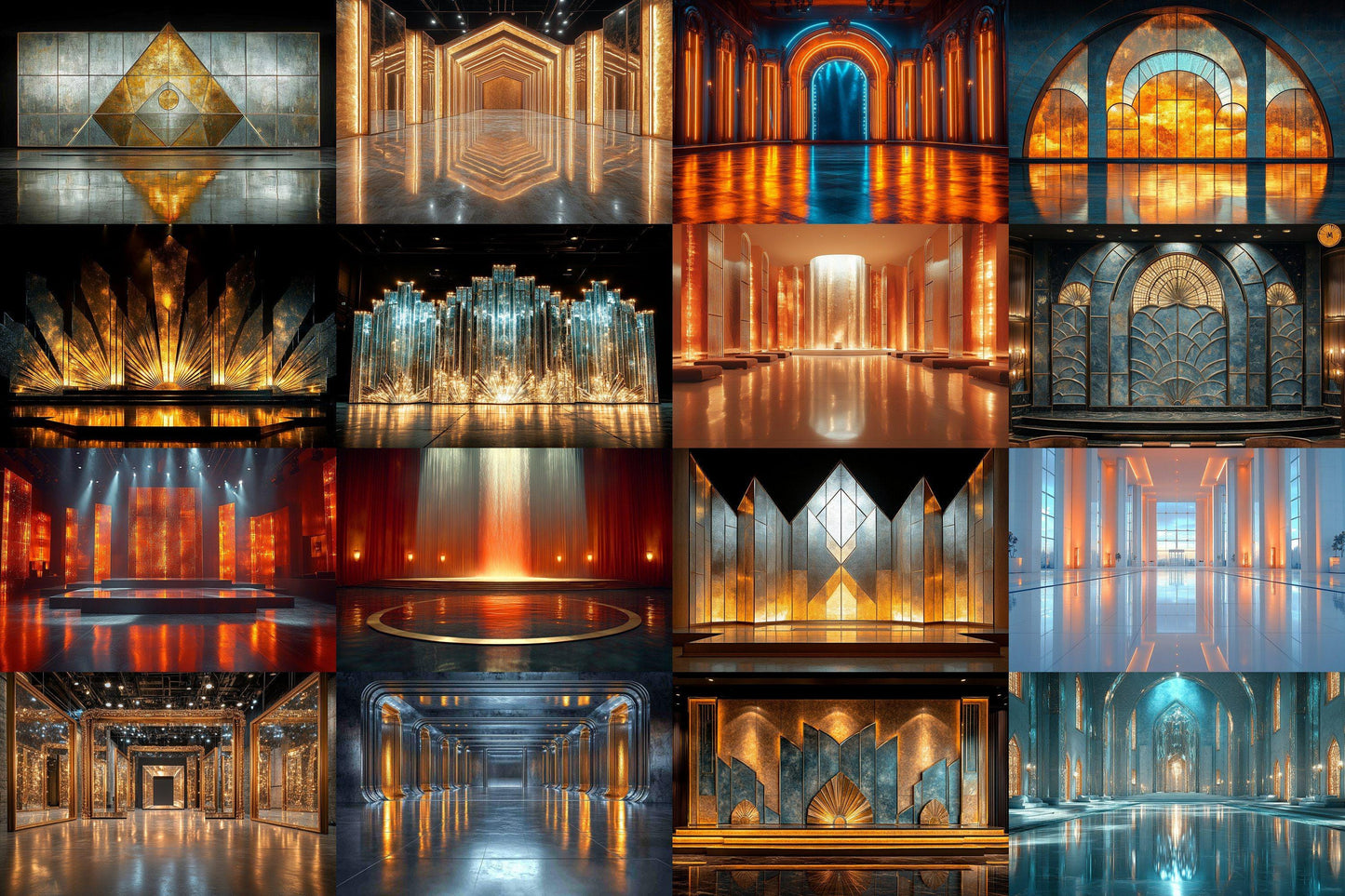 Art Deco Mirror Backdrop: 4PNGs for Vintage Glamour Photography, 19s Style Props, Elegant Reflection Digital Backdrops