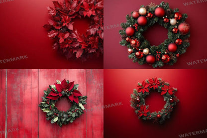 Christmas Wreath Scene Backdrops - Festive Holiday Photo Overlays for Digital Artists  Photographers 00x00px PNGs Commercial Use