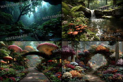 Alice in Wonderland Backdrop Set, Enchanted Forest Backgrounds, Magical Photography, Digital Download for Fantasy Storytelling
