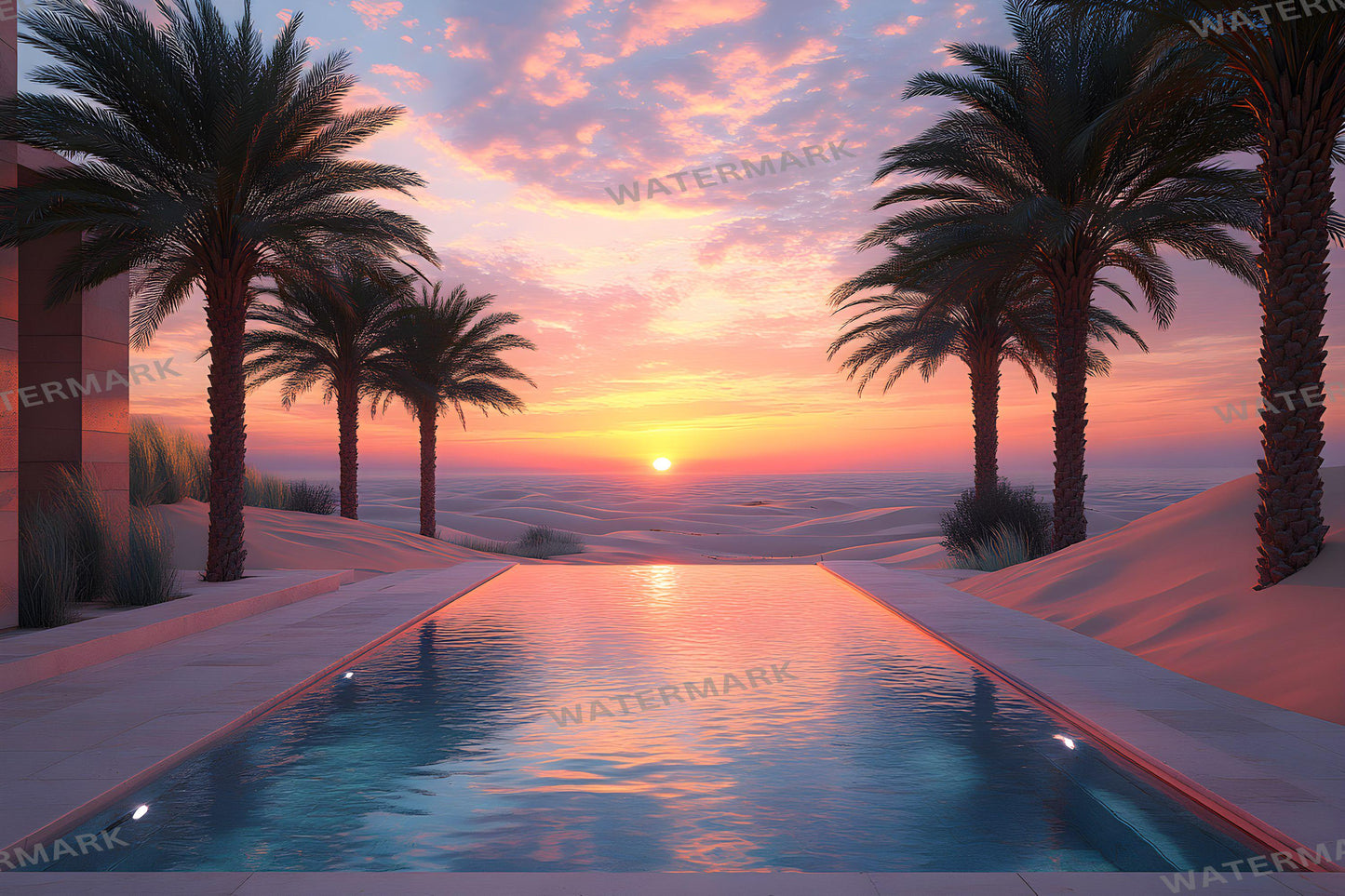 Desert Oasis Backdrops | Desert Backdrop | Tropical Sunset Photoshop Background | Warm Sand Beach Scene | Photography Digital Backdrop