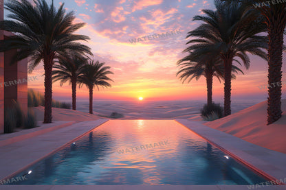Desert Oasis Backdrops | Desert Backdrop | Tropical Sunset Photoshop Background | Warm Sand Beach Scene | Photography Digital Backdrop