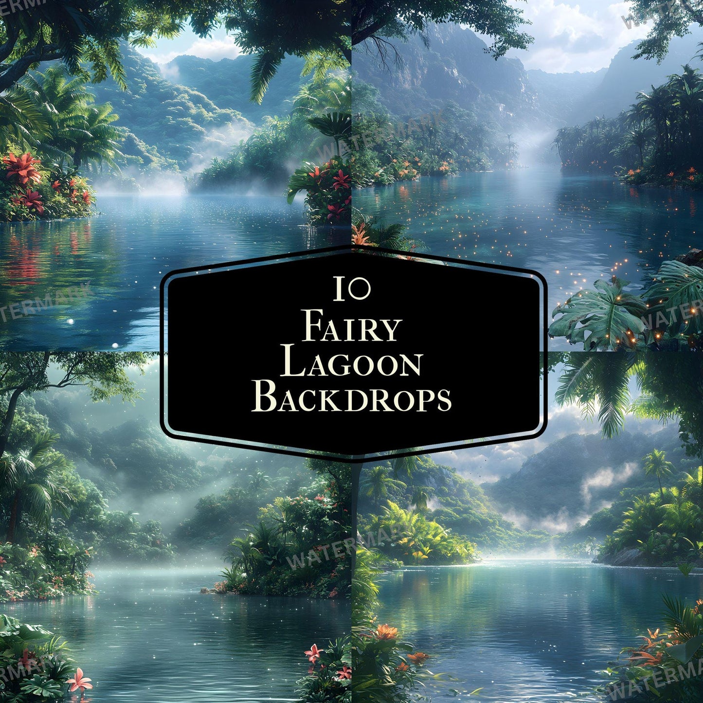 Fairy Lagoon Digital Photography Backdrops - 12 High-Resolution 96x96px Composites for Portraits Studio Use  Photoshop Overlays