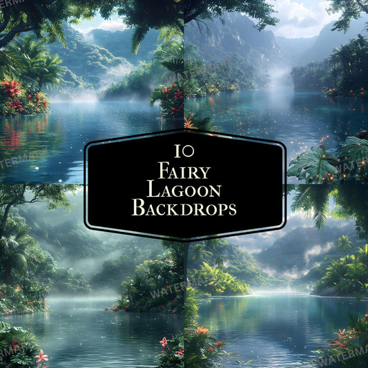 Fairy Lagoon Digital Photography Backdrops - 12 High-Resolution 96x96px Composites for Portraits Studio Use  Photoshop Overlays