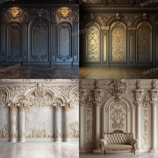 Regal Salon Backdrops | Dark Gold & Brown Textured Backgrounds with Intricate Patterns | Digital Art, Master Overlay, Photo Editing